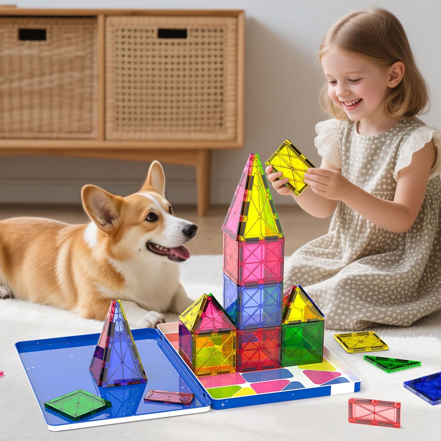 Thumbnail 1 de iburge Magnetische Bausteine Fliesen-Set (32 Stück, 7,5 cm) mit Metallkasten für Kinder ab 3 Jahren