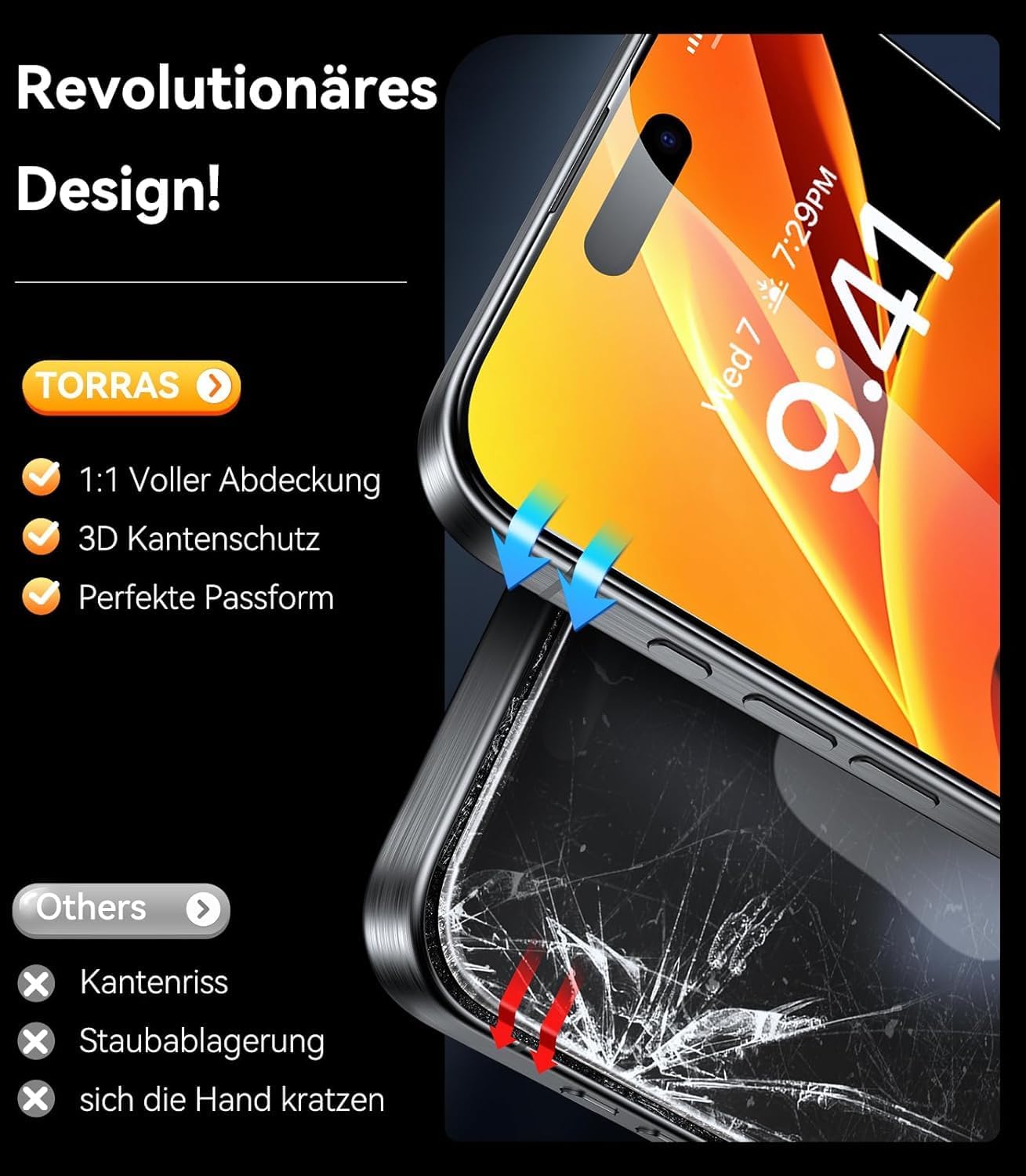 Thumbnail 5 de TORRAS Panzerfolie für iPhone 15 Pro Max – Full Screen Schutzglas 9H+ mit Auto-Installation (2 Stück)