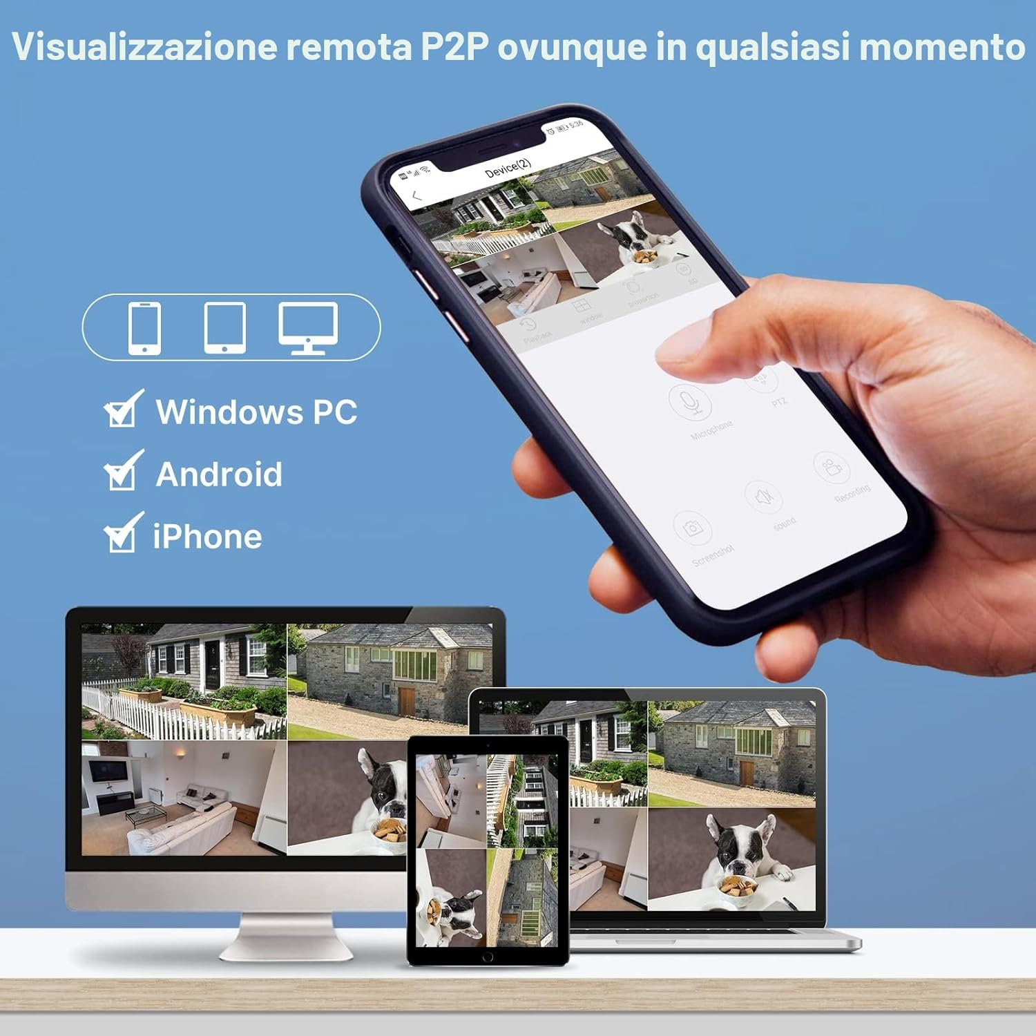 Detalle 2 de Hiseeu kit videosorveglianza WiFi esterno 5MP + NVR 10CH con monitor 12” e HDD 3TB