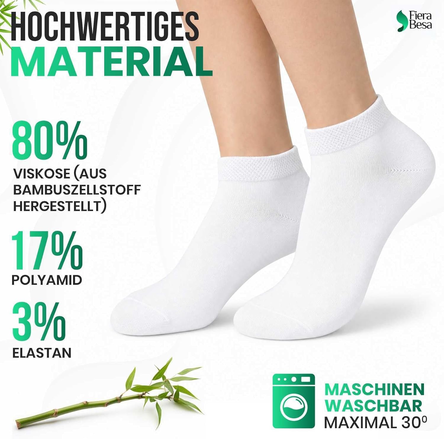 Thumbnail 4 de Fiera Besa FB-Uni-Bmb-Ptk Bamboo Trainer Socks, Short, Unisex, 5 Pairs