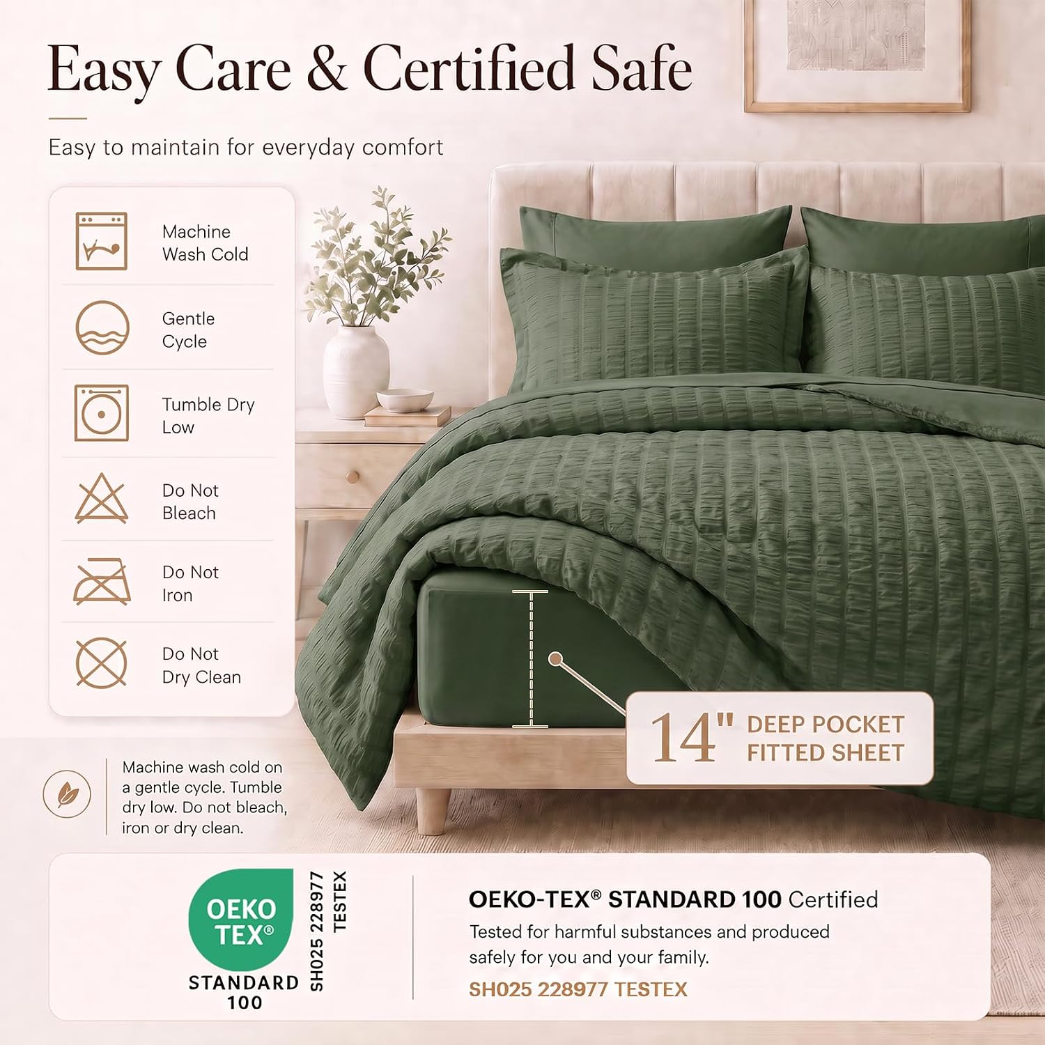 Thumbnail 4 de CozyLux Full Size Comforter Sets Dark Green — 7-Piece Seersucker Luxury Bedding in All-Season Microfiber