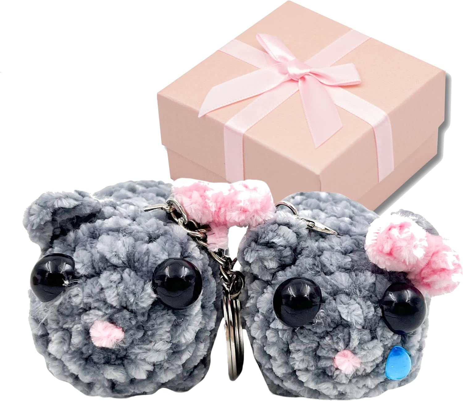 VaroVaro SAD HAMSTER Hamsti – lot de 2 porte-clés crochetés, coffret cadeau avec carte (fait main)