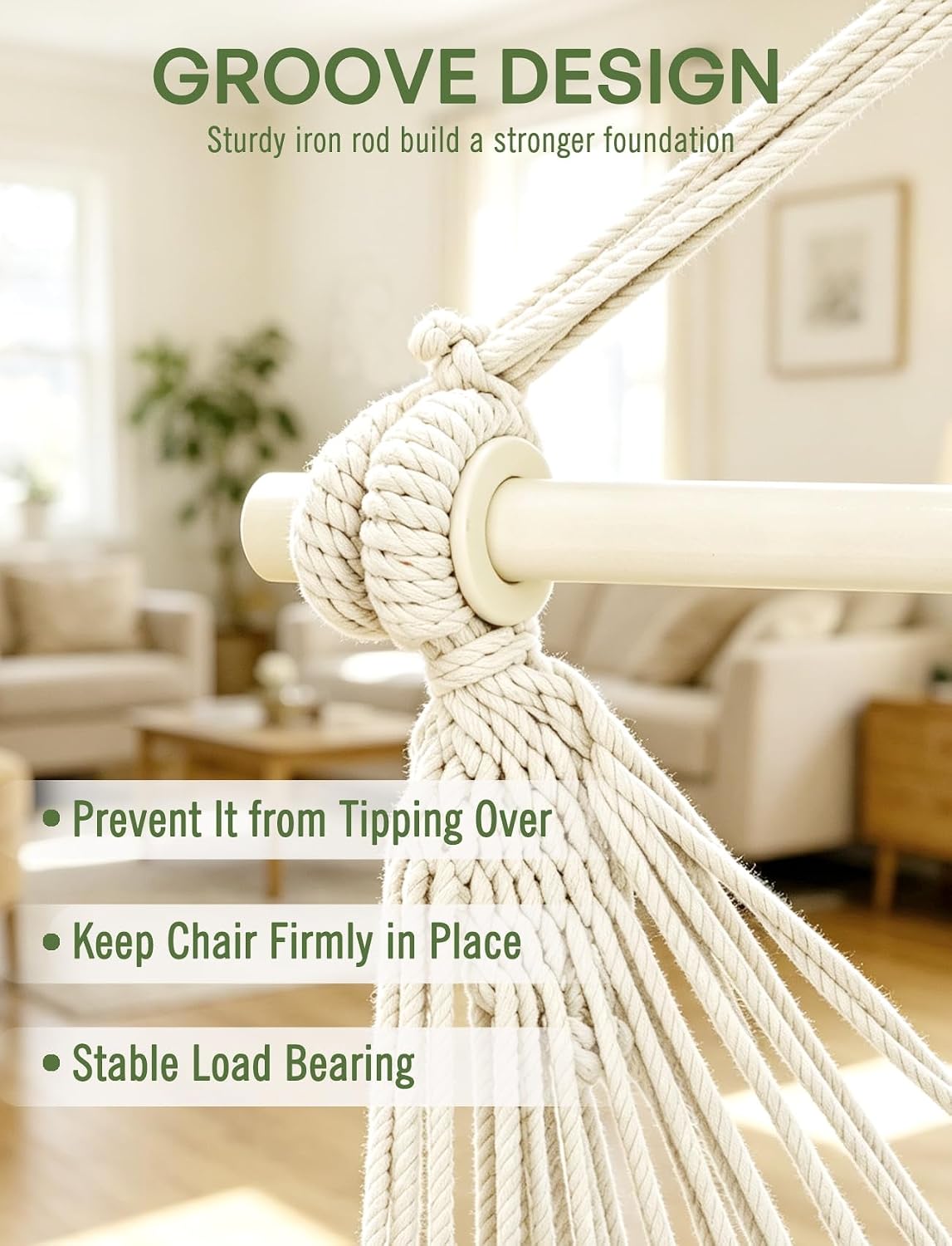 Detalle 2 de Chihee Cotton Hammock Chair with Woven Mesh, Collapsible Metal Spreader Bar