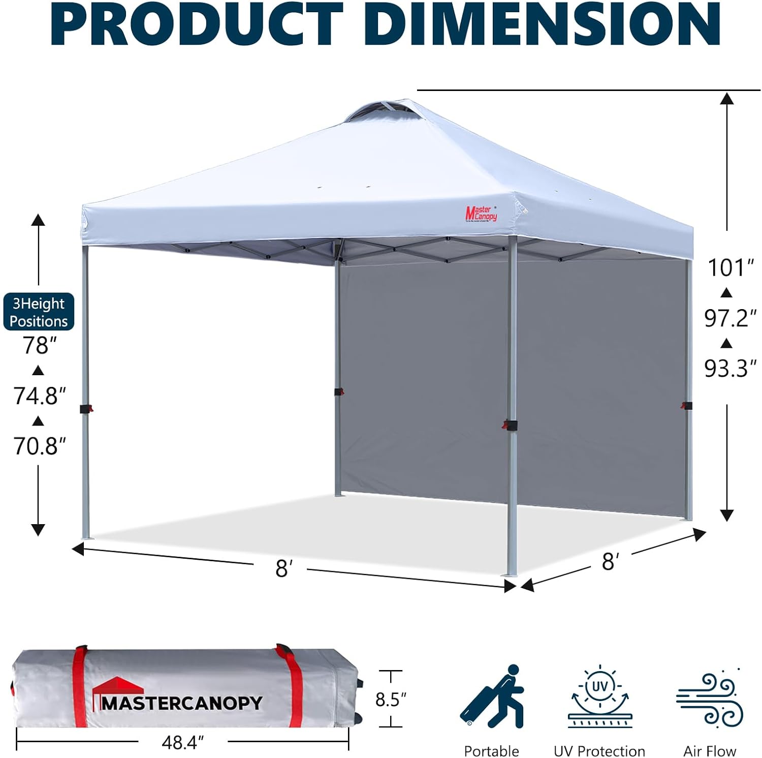 Thumbnail 4 de MASTERCANOPY Durable Ez Pop-up Gazebo Tent with 1 Sidewall (2.5x2.5M, White)