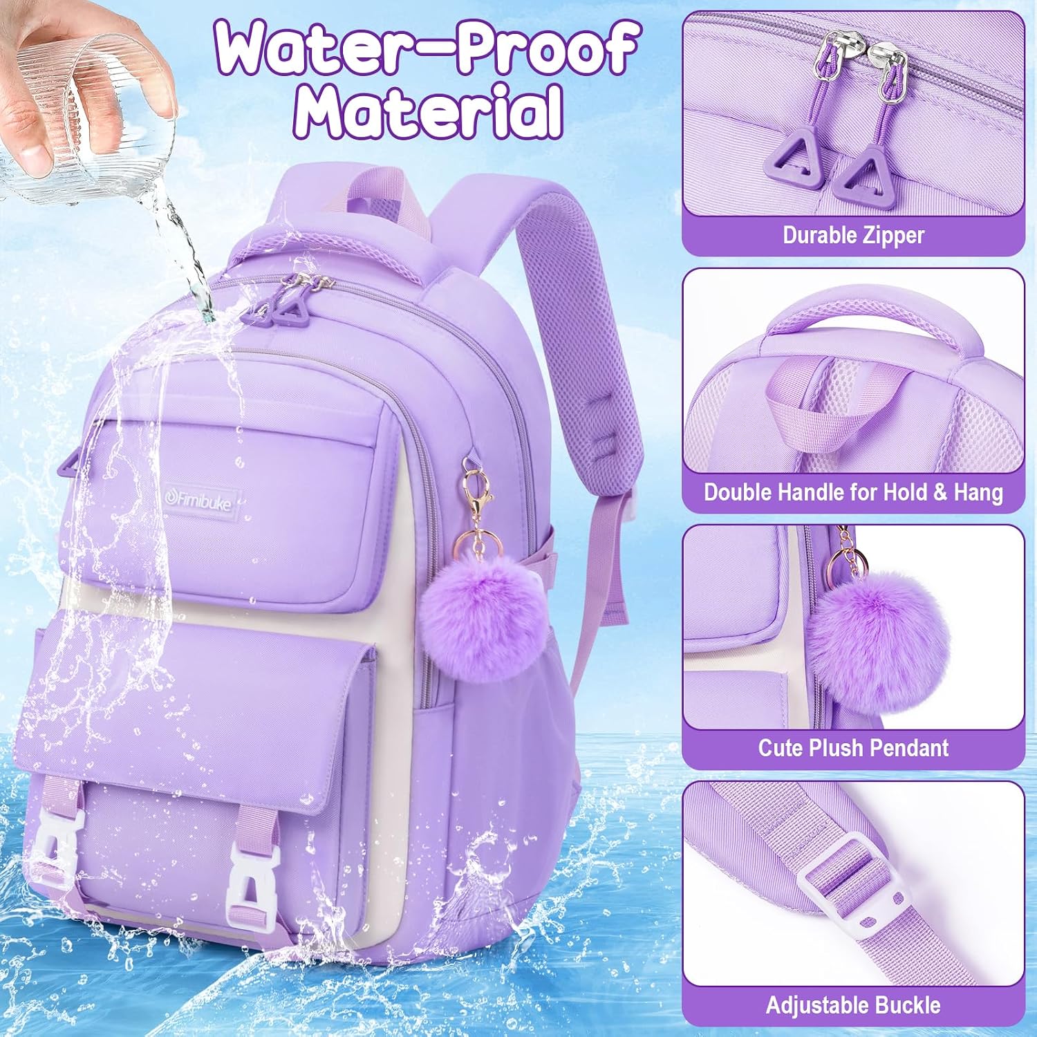 Detalle de Fimibuke 3-Piece Girls' Backpack Set: Waterproof School Bag, Insulated Lunch Box & Pencil Case