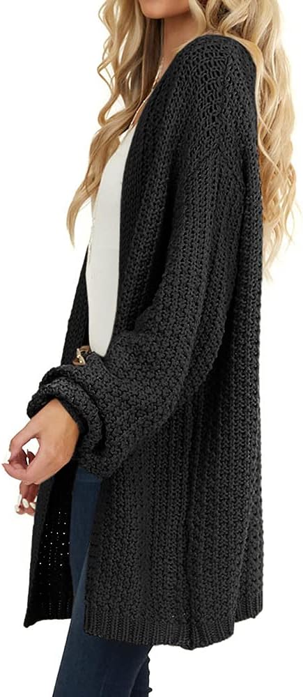 Detalle de Maroway Women's Oversized Long Cardigan, Open-Front Chunky Knit