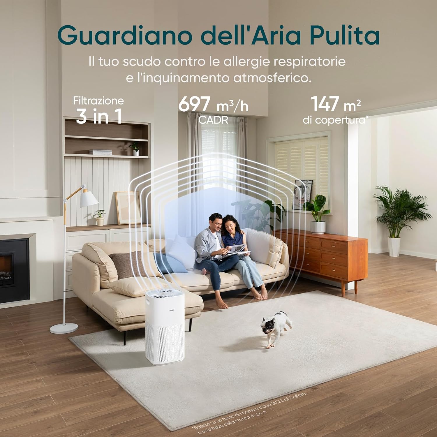 Detalle 2 de Levoit Smart Purificatore d'Aria HEPA per Fumo e Allergie, CADR 697 m³/h, 147 m², Alexa/VeSync