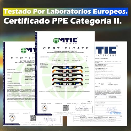 Detalle 1 de QIWEI Gafas Eclipse Solar Homologadas ISO 12312-2 – Pack Cartón 10
