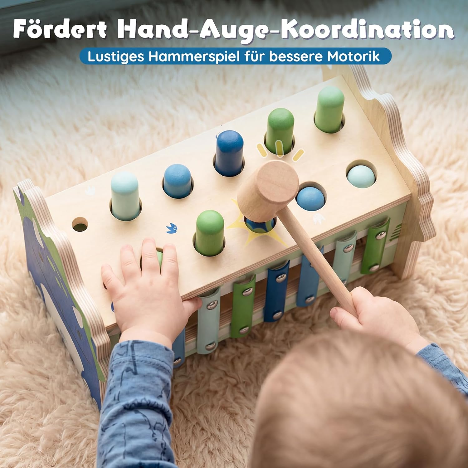 Detalle 2 de Lehoo Castle Montessori Spielzeug ab 1 Jahr – Hammerspiel mit Xylophon & Zahnrädern aus Holz