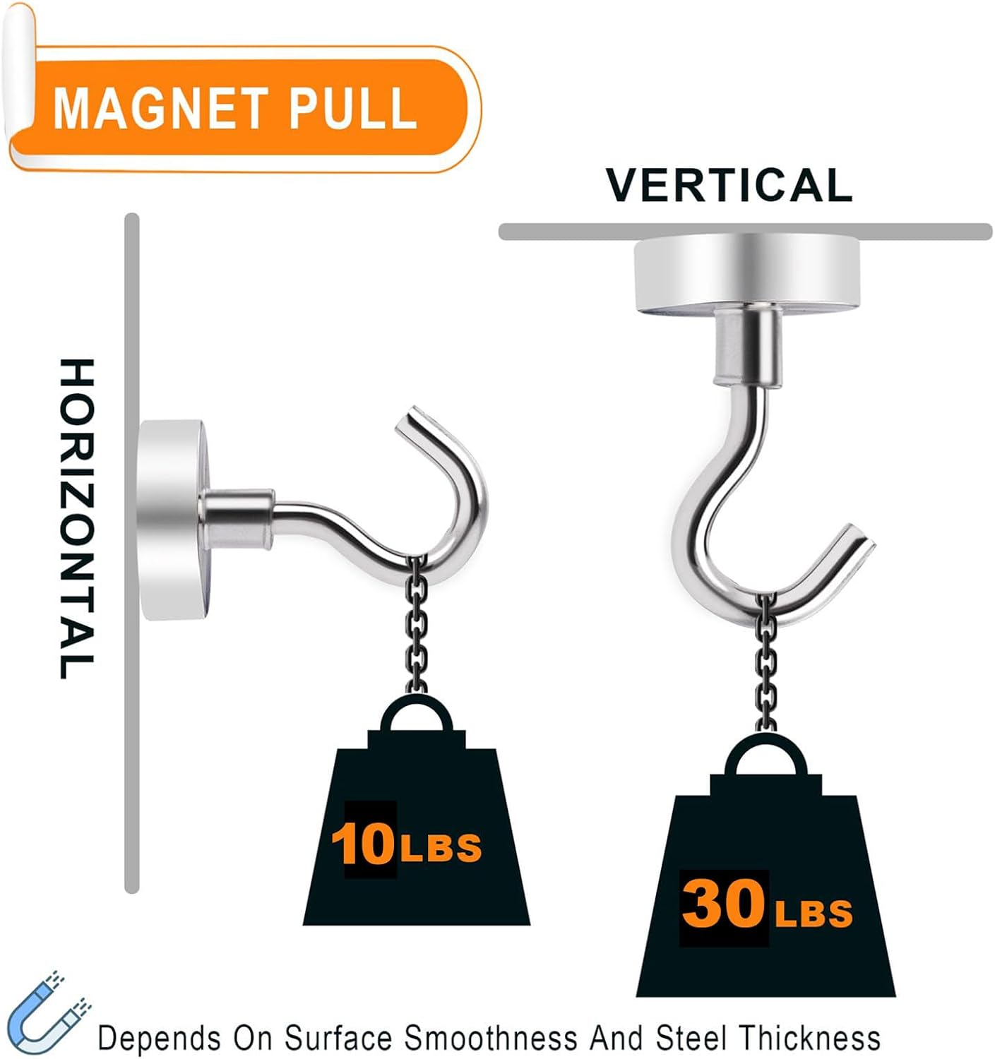 Detalle 2 de MIKEDE 15-Piece Magnetic Hooks, Silver Alloy Steel, Rust-Resistant