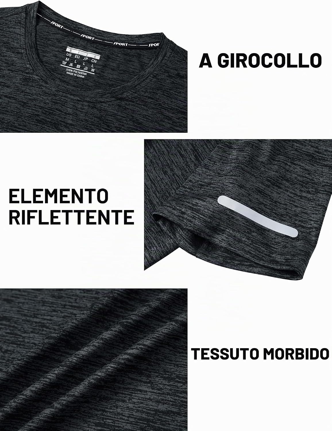 Detalle de TACVASEN Maglia Uomo Manica Corta: tessuto traspirante e comfort per sport e tempo libero