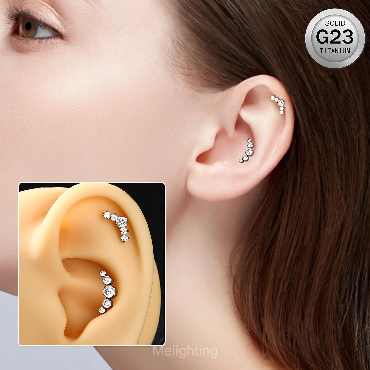 Detalle 2 de Melighting Piercing Labret in Titanio orecchini Helix