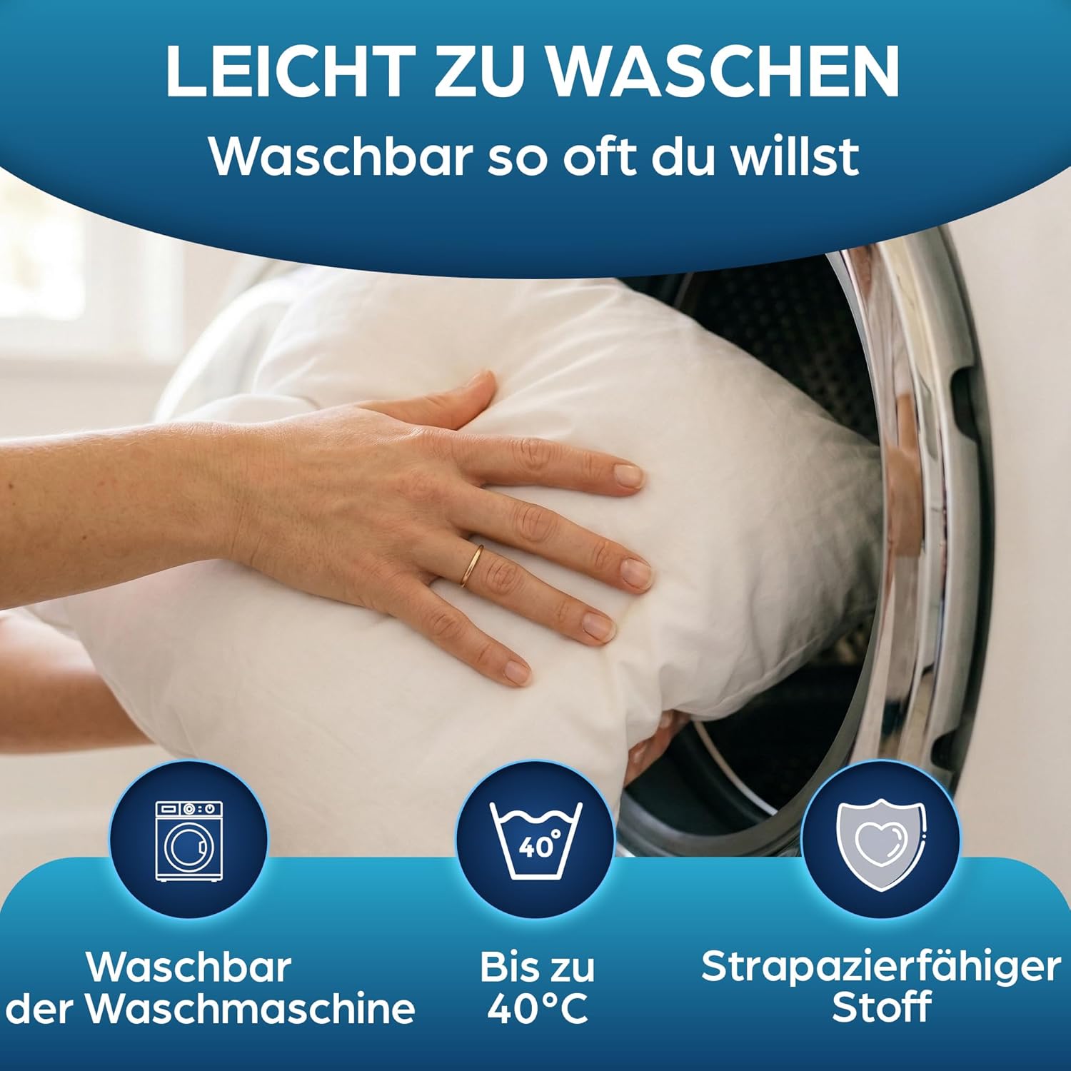 Detalle 2 de Flowen Kissen 50x50 – 4er Set (Kopfkissen) aus Mikrofaser, hypoallergen und maschinenwaschbar