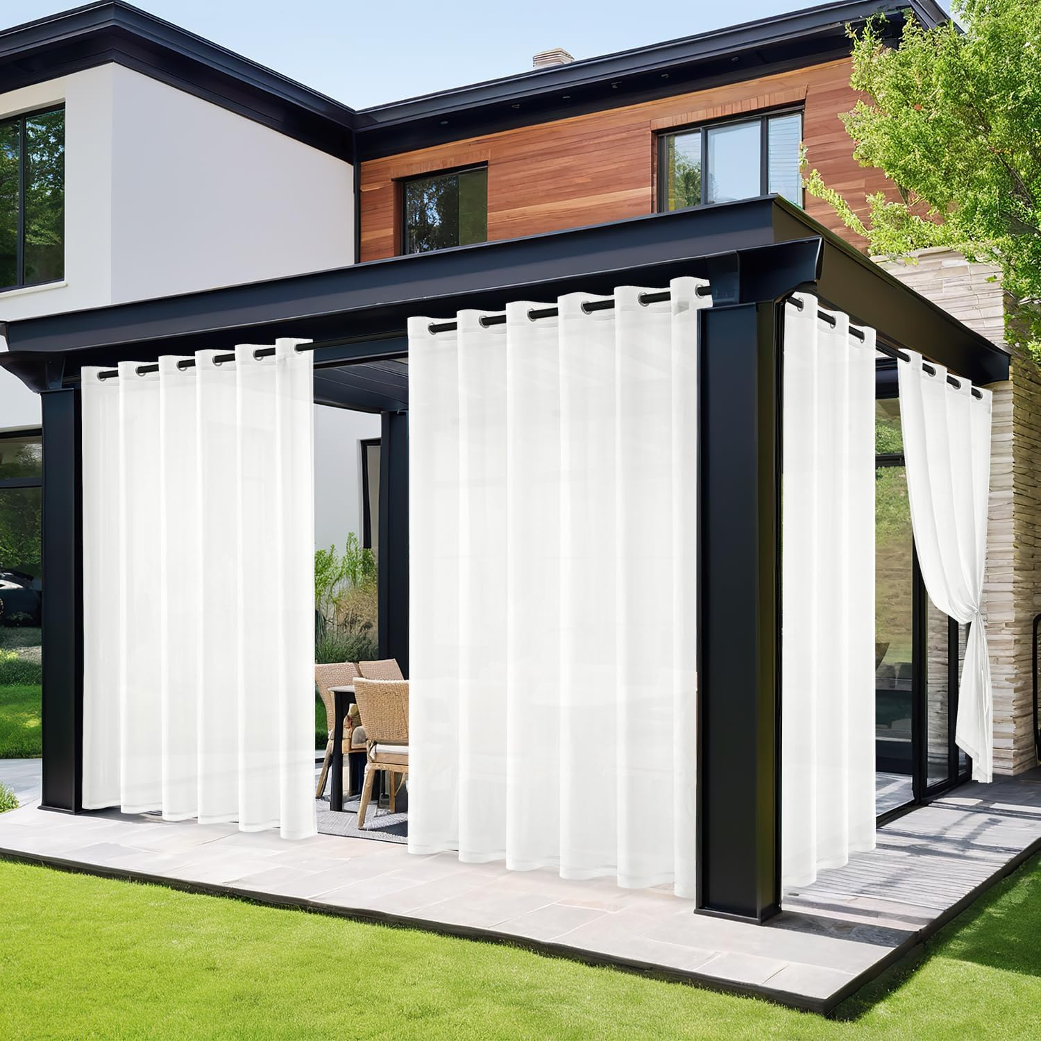 Thumbnail 6 de MIULEE Outdoor Vorhang transparent, wetterfest, mit Ösen – 2er Set (132 x 245 cm), Weiß
