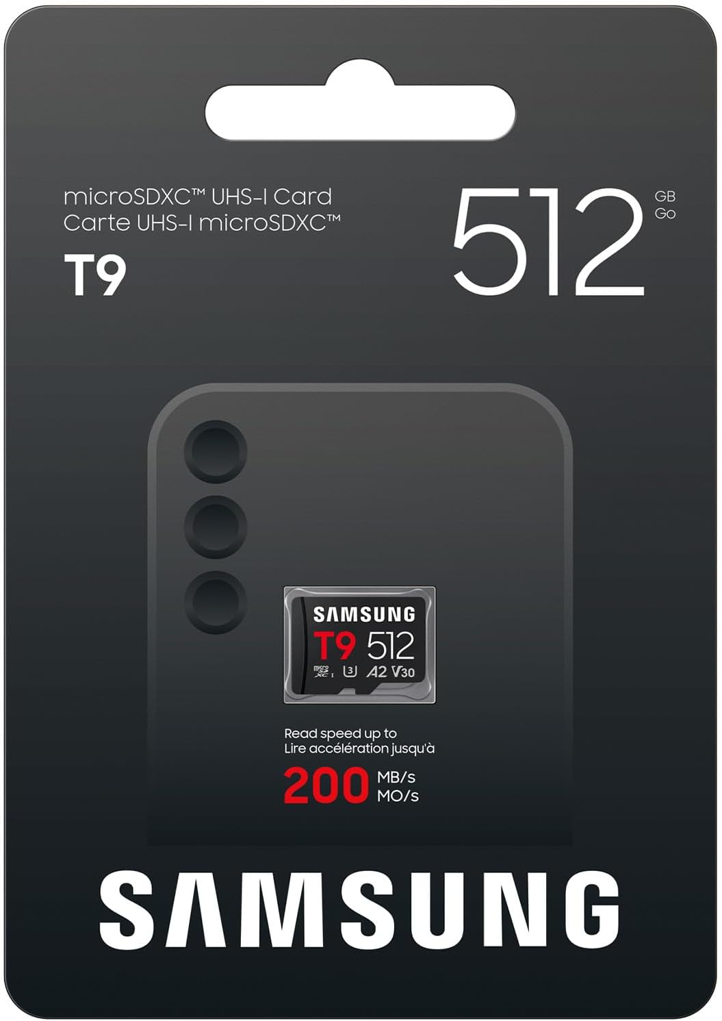 Detalle de Samsung T9 microSD-Karte, 512 GB – UHS-I U3, 200 MB/s Lesen, 130 MB/s Schreiben, für Drohnen, Action-Kameras und 360°-Kameras