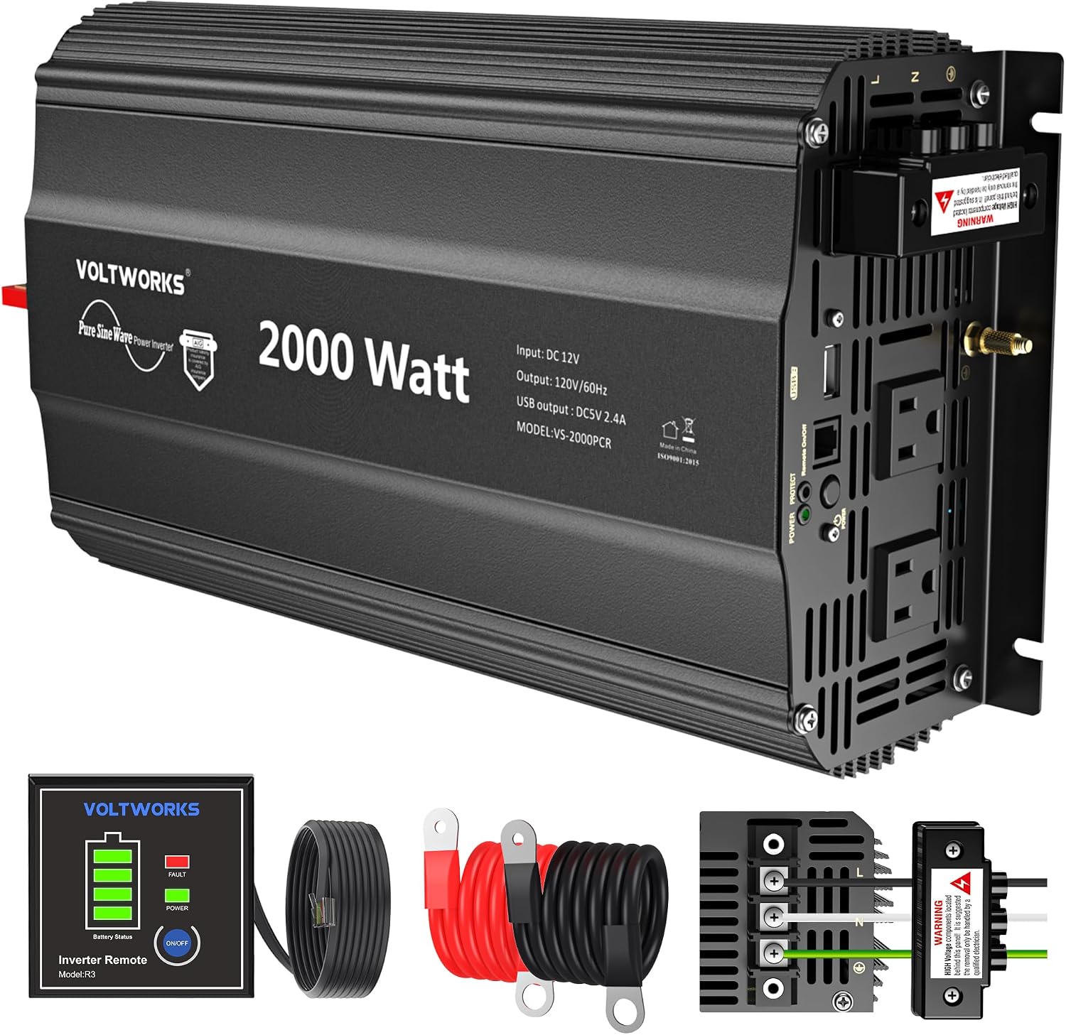 Detalle de VOLTWORKS 2000W Pure Sine Wave Inverter 12V to 120V ⚡