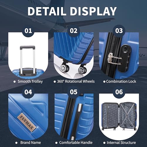 Detalle de FLYMAX 29" Large Suitcase 4 Wheel Lightweight ABS Hard Shell with 100 Litre Capacity and 3‑Digit Lock