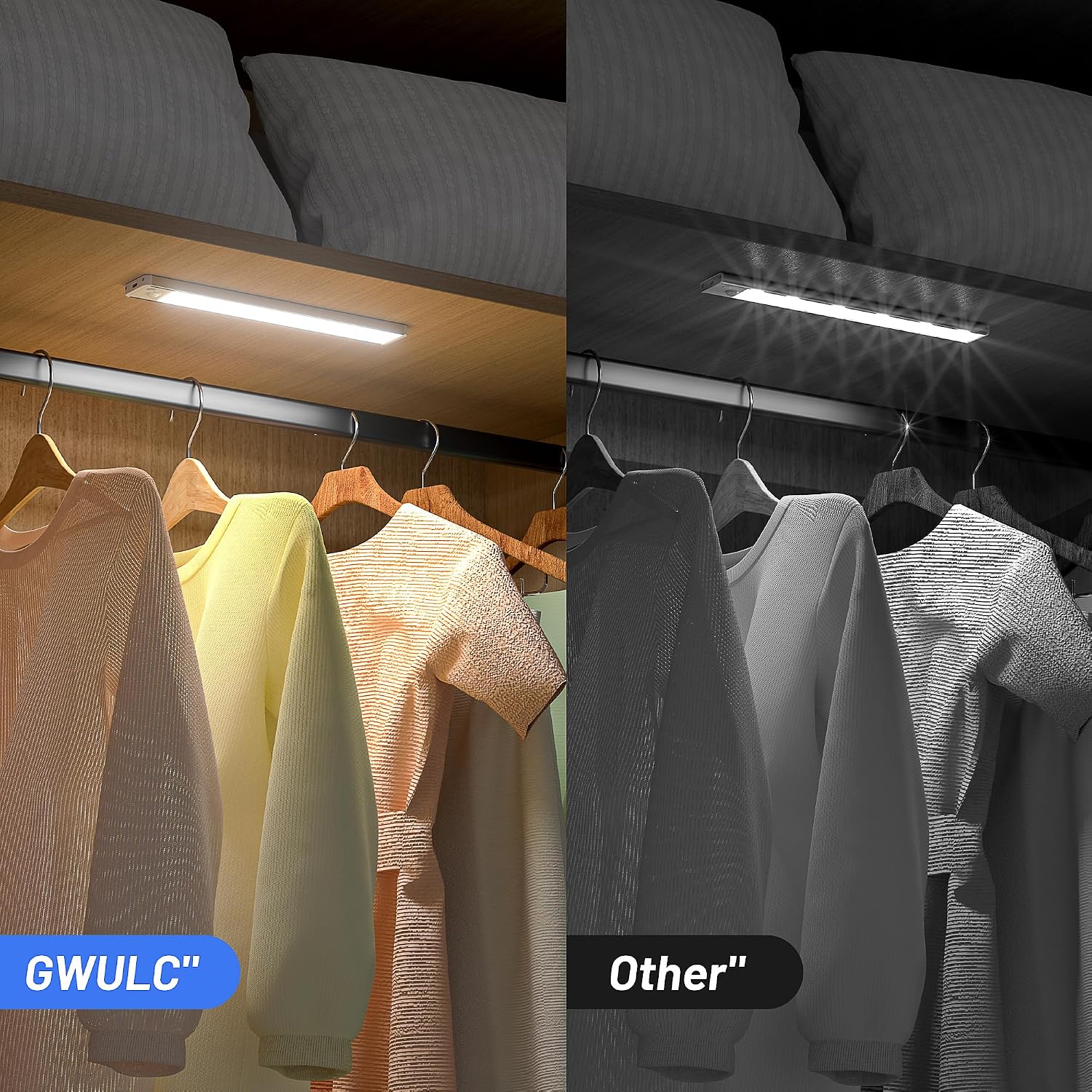 Detalle 2 de GWULC under-cabinet LED kitchen lights (20cm) with motion sensor, USB-C rechargeable — 5 pack