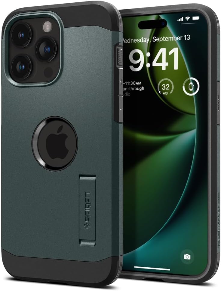 Thumbnail 3 de Spigen Tough Armor MagFit pour iPhone 15 Pro : coque magnétique antichoc avec béquille, vert