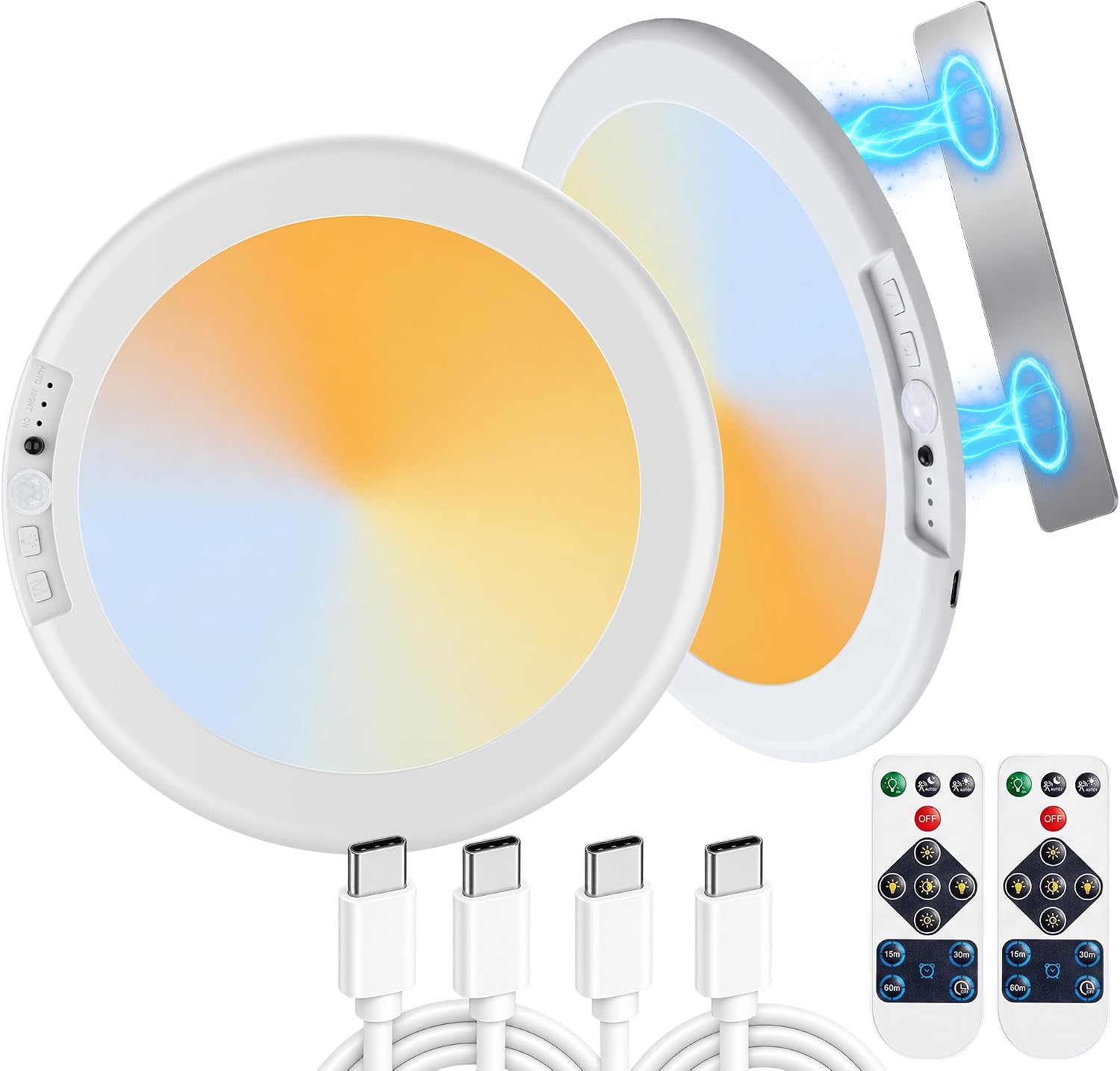 Detalle de BrizLabs Rechargeable LED Ceiling Lights, 2-Pack, 7.5-Inch, Motion Sensor