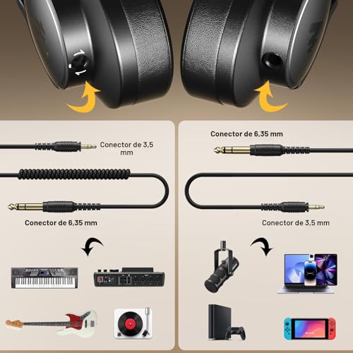 Detalle de MAONO MH700: Auriculares DJ y de estudio con cables desmontables (6,35/3,5 mm) y diseño cerrado