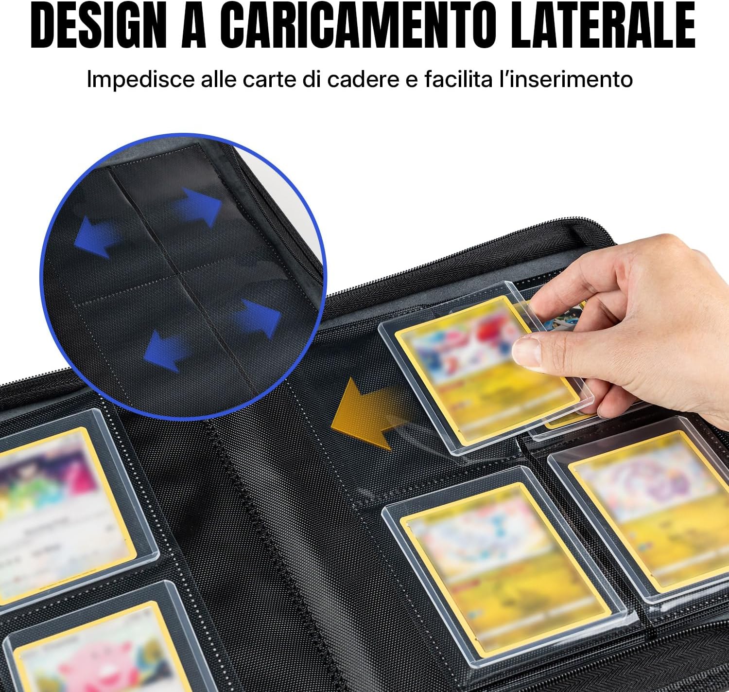 Thumbnail 5 de Tolesum Toploader Album carte collezionabili 112 slot, 4 tasche/pagina, 10 Toploader inclusi – custodia in PU blu