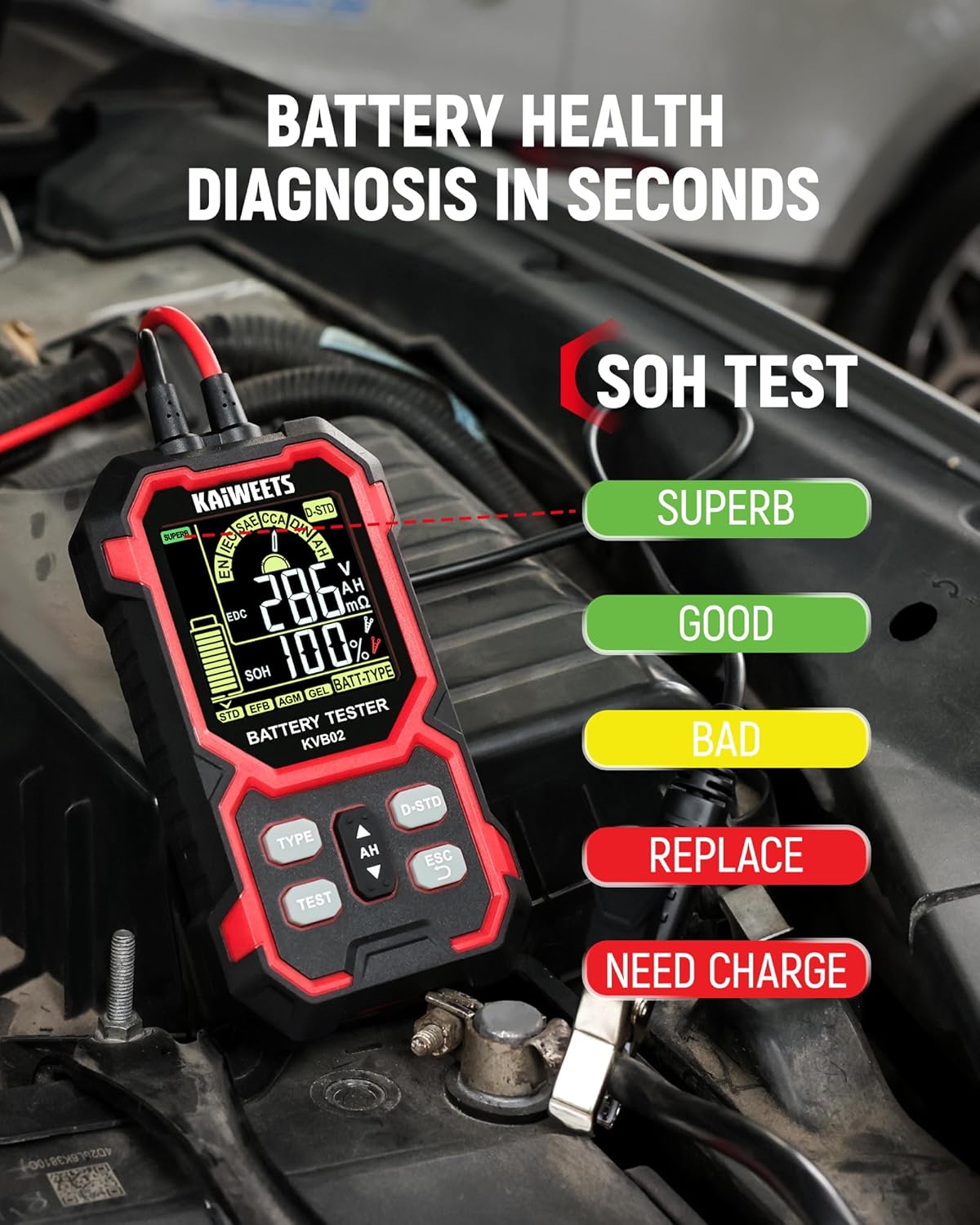 Detalle de KAIWEETS Car Battery Tester 12V/24V