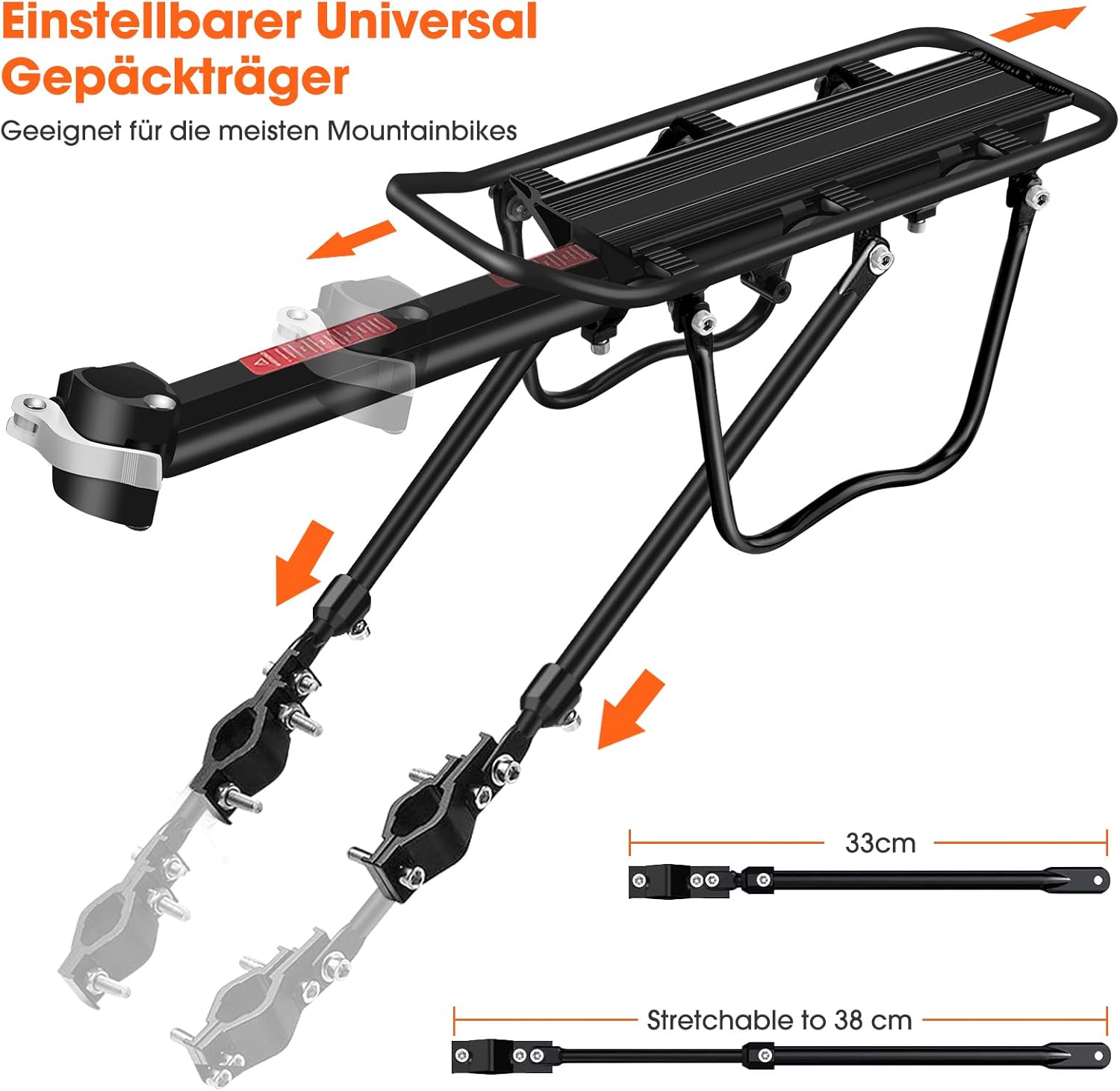 Thumbnail 2 de ZOOYAUE Gepäckträger für Mountainbike (24–29 Zoll) – verstellbar, Aluminium, max. 100 kg, mit Reflektor