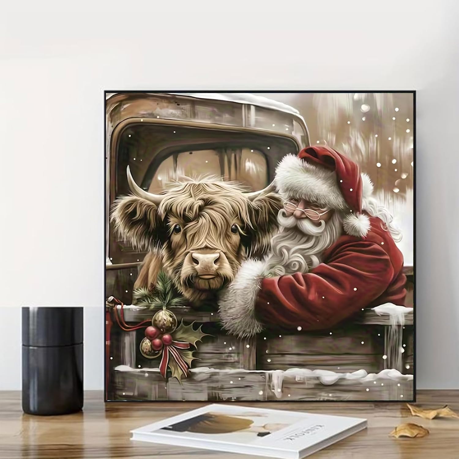 Thumbnail 1 de mrpwnle GMZS-133 Christmas Highland Cow Paint-by-Number Kit, 16 x 16-Inch Canvas