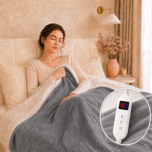 Detalle de Arrylins Heated Electric Blanket Throw, 130 x 180 cm, Flannel and Sherpa