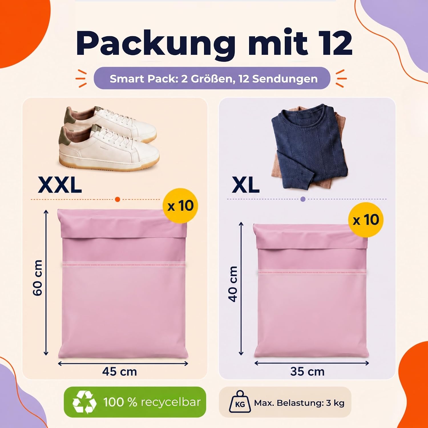 Thumbnail 2 de Zenacasa 12 Versandtaschen Vinted – XL/XXL, Rosa – Robuster, undurchsichtiger Versandbeutel mit Selbstklebeverschluss