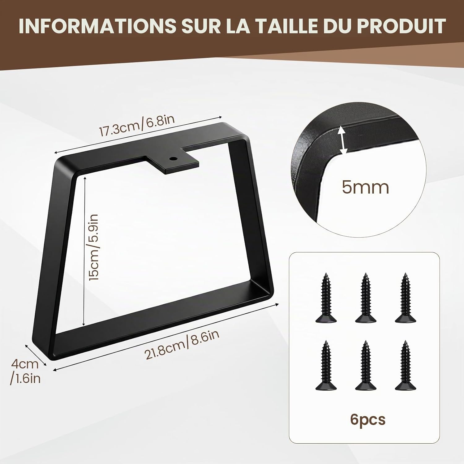 Detalle 2 de Zllzpzd 22TXJJT15-01 metalen tafelpoten, zwart, trapeziumvormig, 15 cm