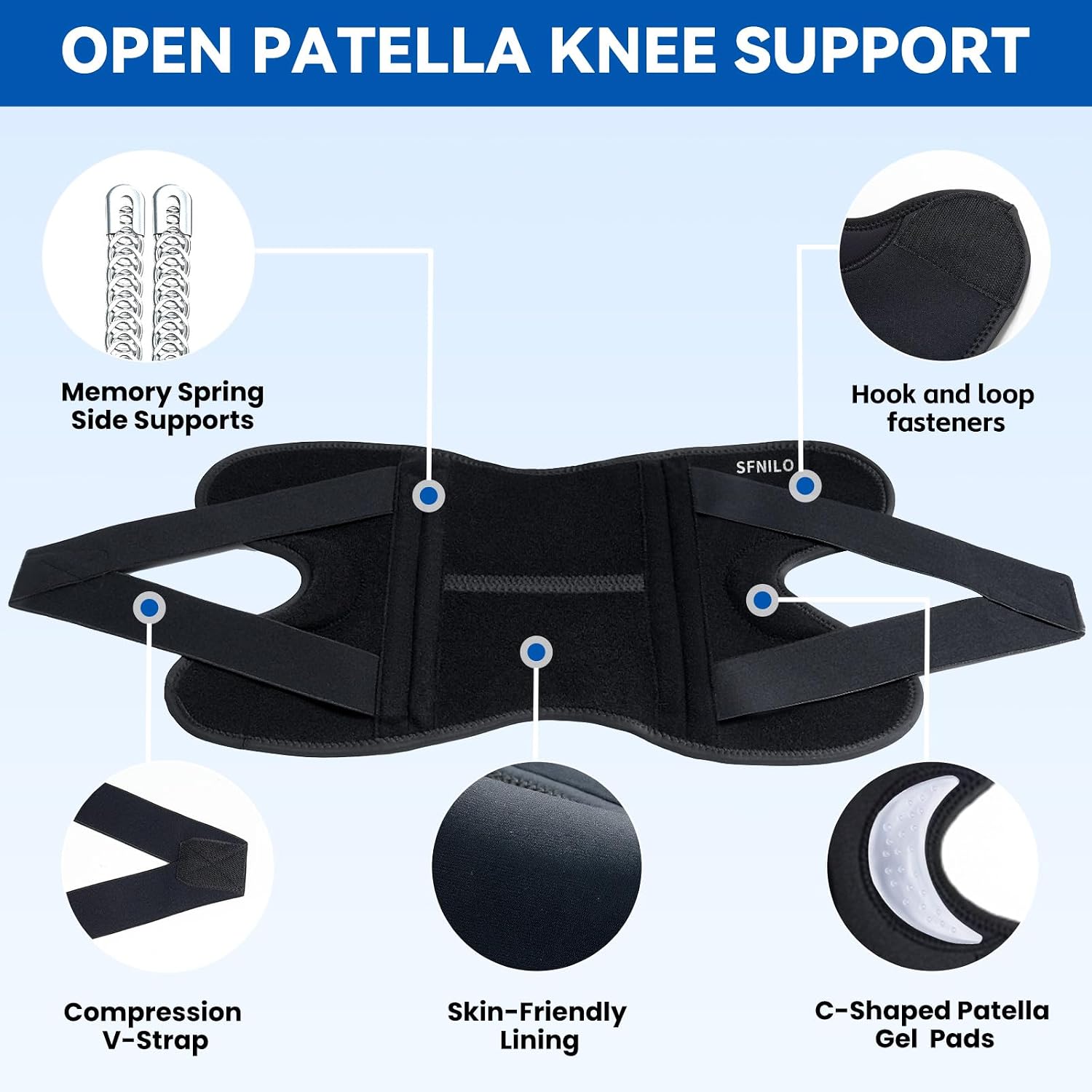 Thumbnail 2 de SFNILO XX-Large Knee Brace with Side Stabilizers, Gel Pads and Adjustable Straps