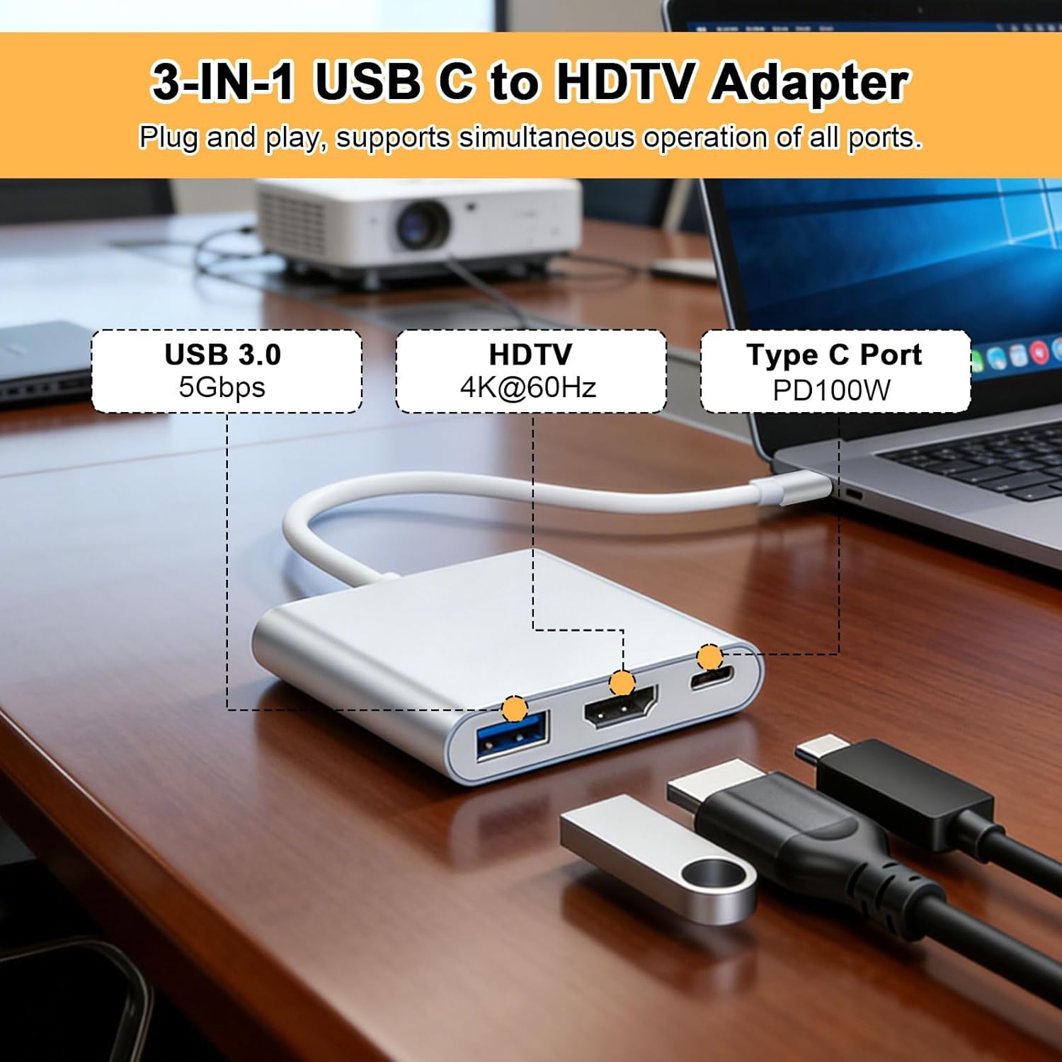 Thumbnail 1 de Lizoak USB-C to HDMI Adapter (4K@60Hz, USB 3.0 & PD up to 100W) – Type C to HDMI multiport hub