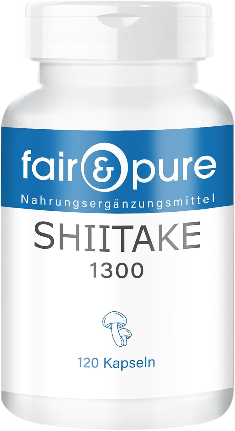 Detalle de Fair & Pure Shiitake 1300 mg pro Tagesdosis – Veganes Nahrungsergänzungsmittel, 120 Kapseln, hergestellt in Deutschland