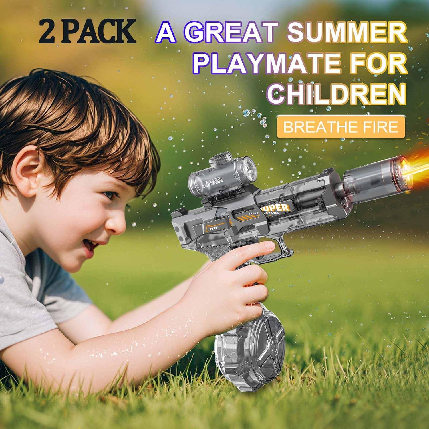 Thumbnail 6 de 2-Pack Electric Water Guns for Adults and Kids with LED Lights – Ultra Long Range, 320cc Capacity (Grey + Blue)