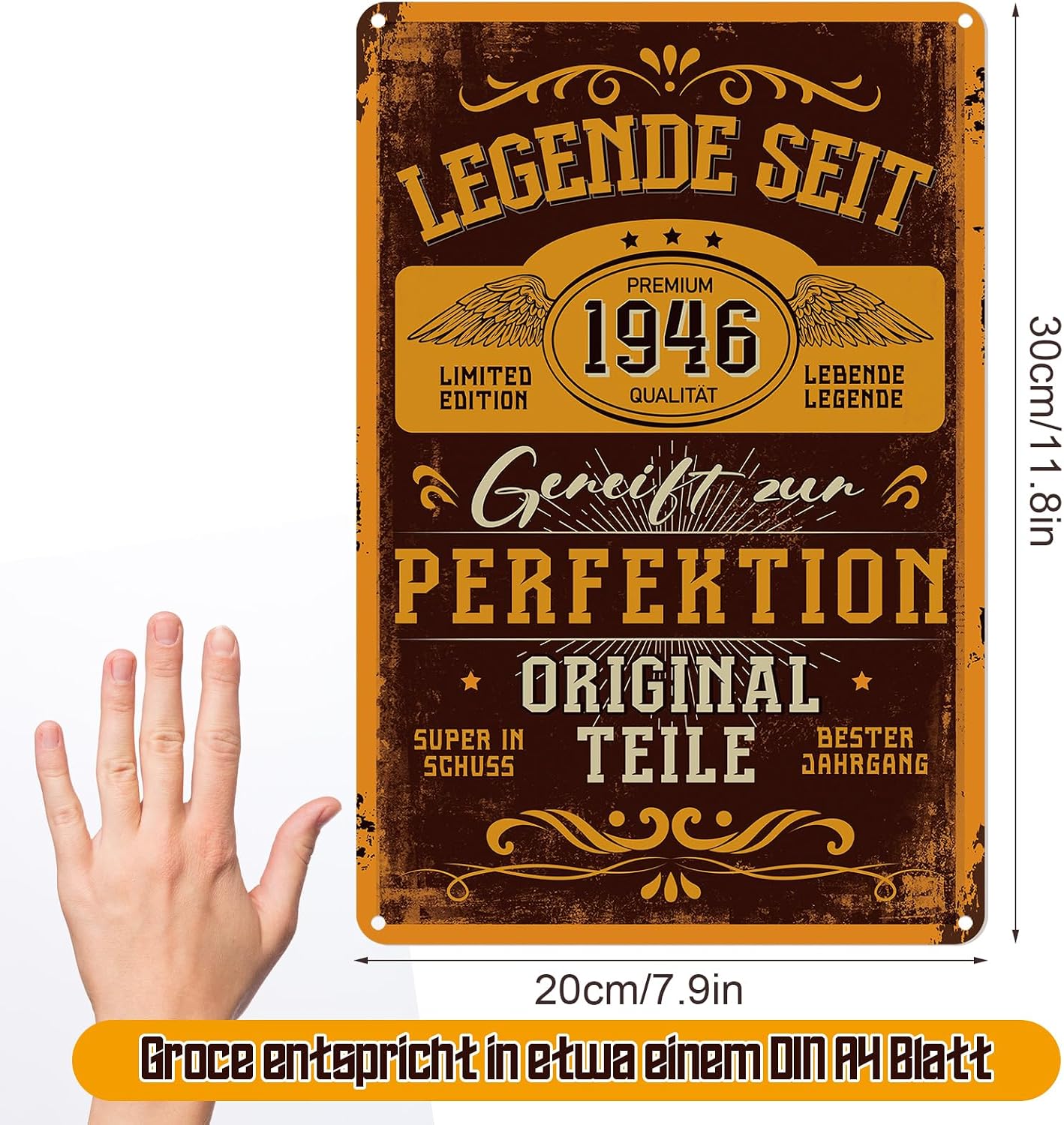 Detalle 2 de Blechschild Schild 80 Geburtstag – Retro Metallschild „LEGENDEN SEIT 1946“ 20x30 cm