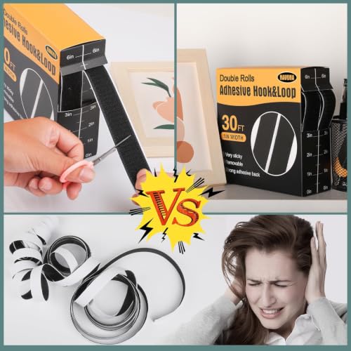 Detalle de Navona 30Ft x 1Inch Hook and Loop Strips with Adhesive – Heavy-Duty Self-Adhesive Tape with Measuring Scale