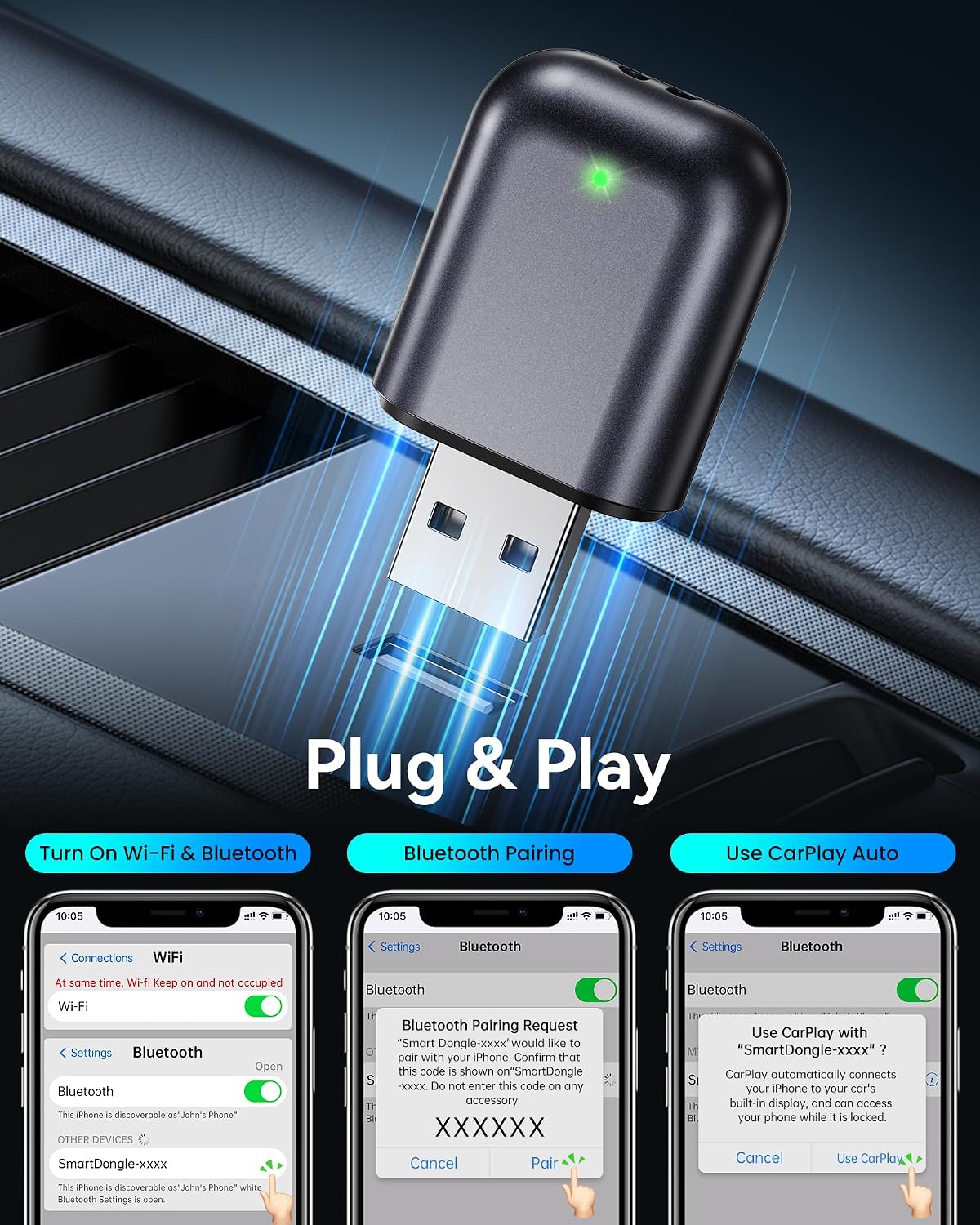 Detalle de Burnt Sugar Wireless CarPlay Adapter, Jet Gray
