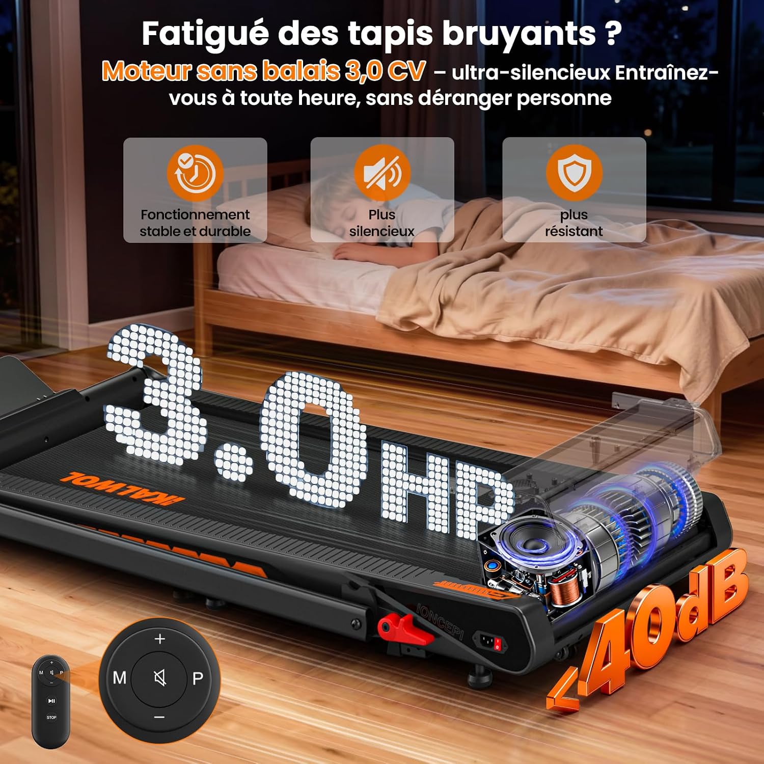 Detalle de Tapis de Course 6 en 1 Kalwol: pliable, inclinable à 10% et haut-parleur intégré