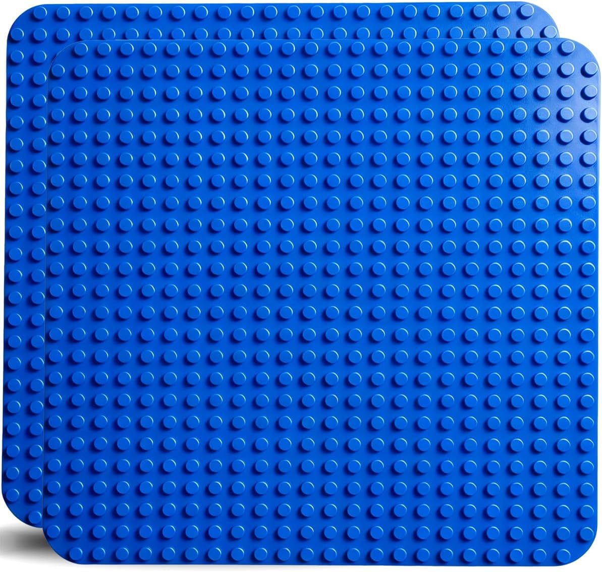 Detalle de HUIZDQ 2 Große Bauplatte 38,4 × 38,4 cm – kompatibel mit Klemmbausteinen, 24 × 24 Noppen, Blau