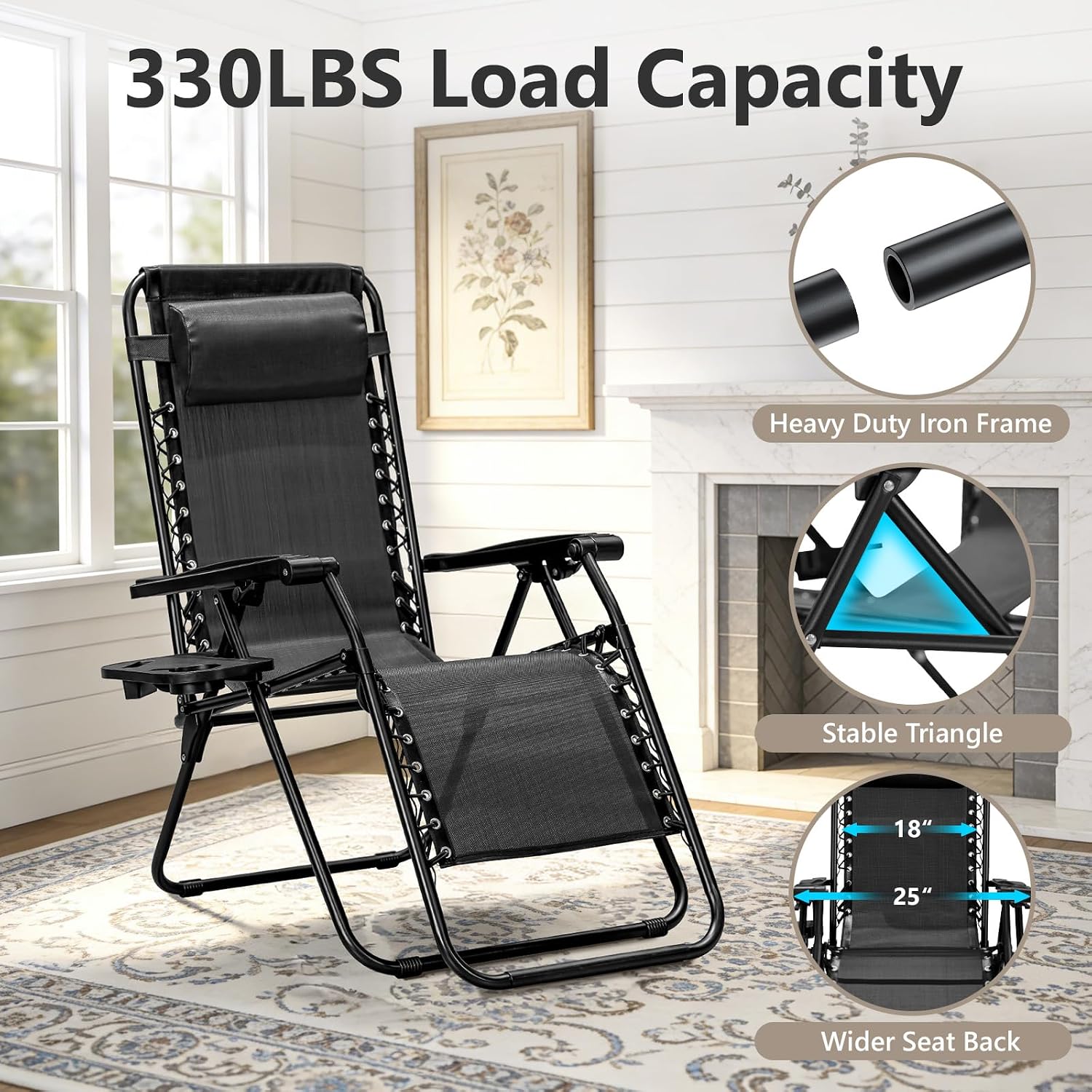 Detalle de MAKE CHANGES CS-ZGC-BK2P-NEW Zero Gravity Chairs, Set of 2, Folding Mesh