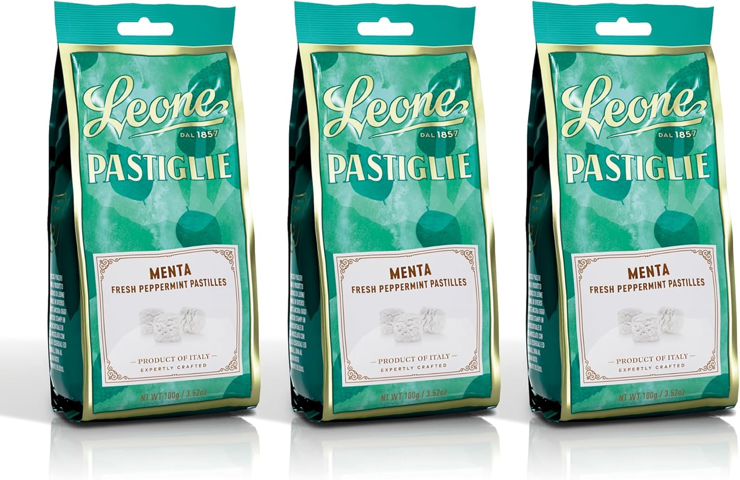 Detalle de Leone dal 1857 - Pastiglie Leone Menta (3x100 g): gusto fresco e vegan