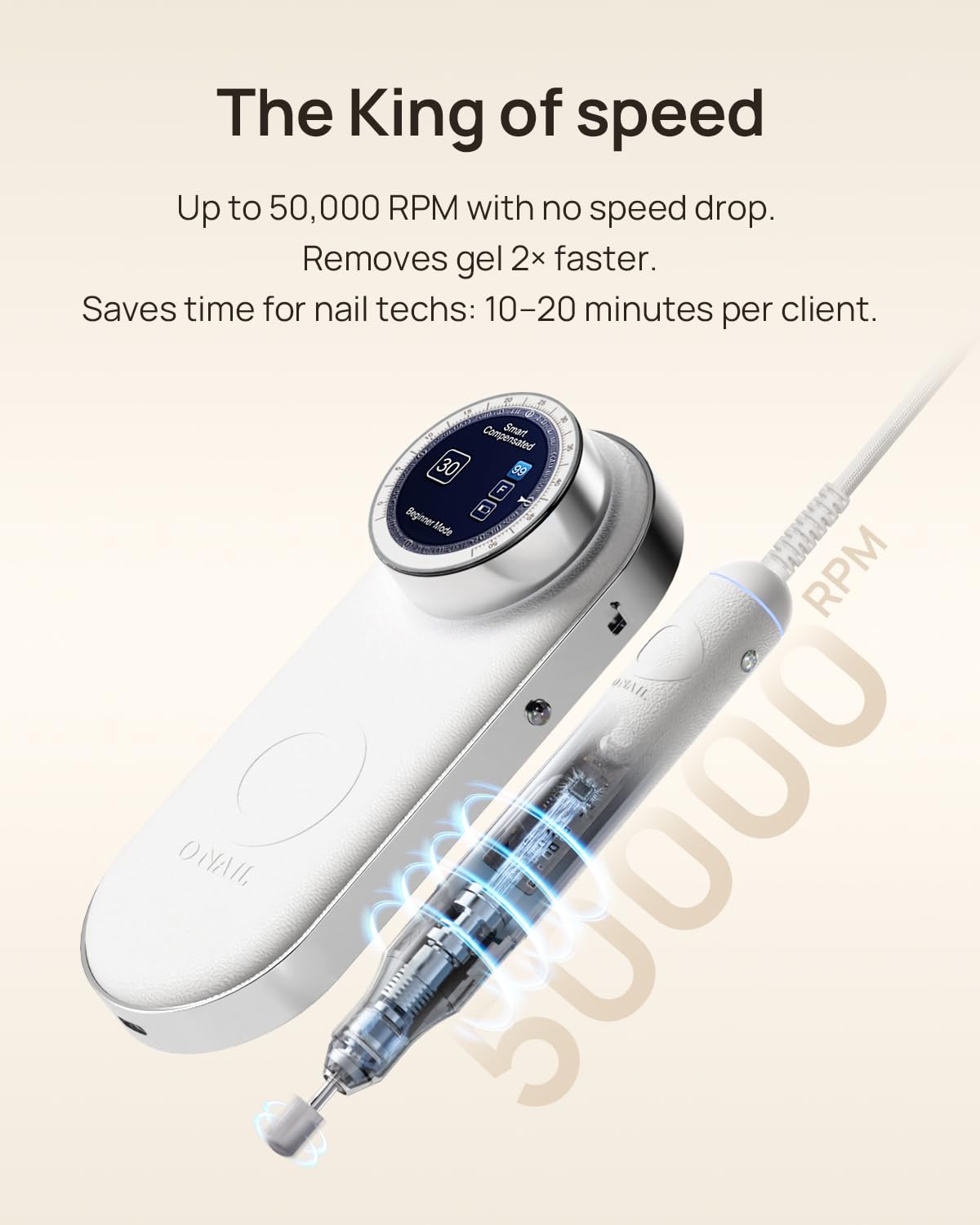 Detalle 2 de Professional Electric Nail Drill Machine - O NAIL 50,000 RPM E-File with LCD Display