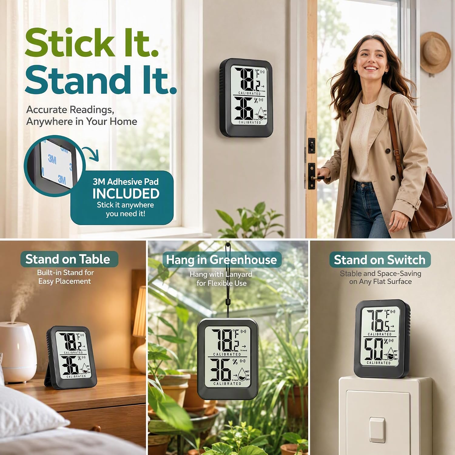 Detalle 1 de AyayaBoss 3-Pack Indoor Thermometer Hygrometer with Trend and Stand