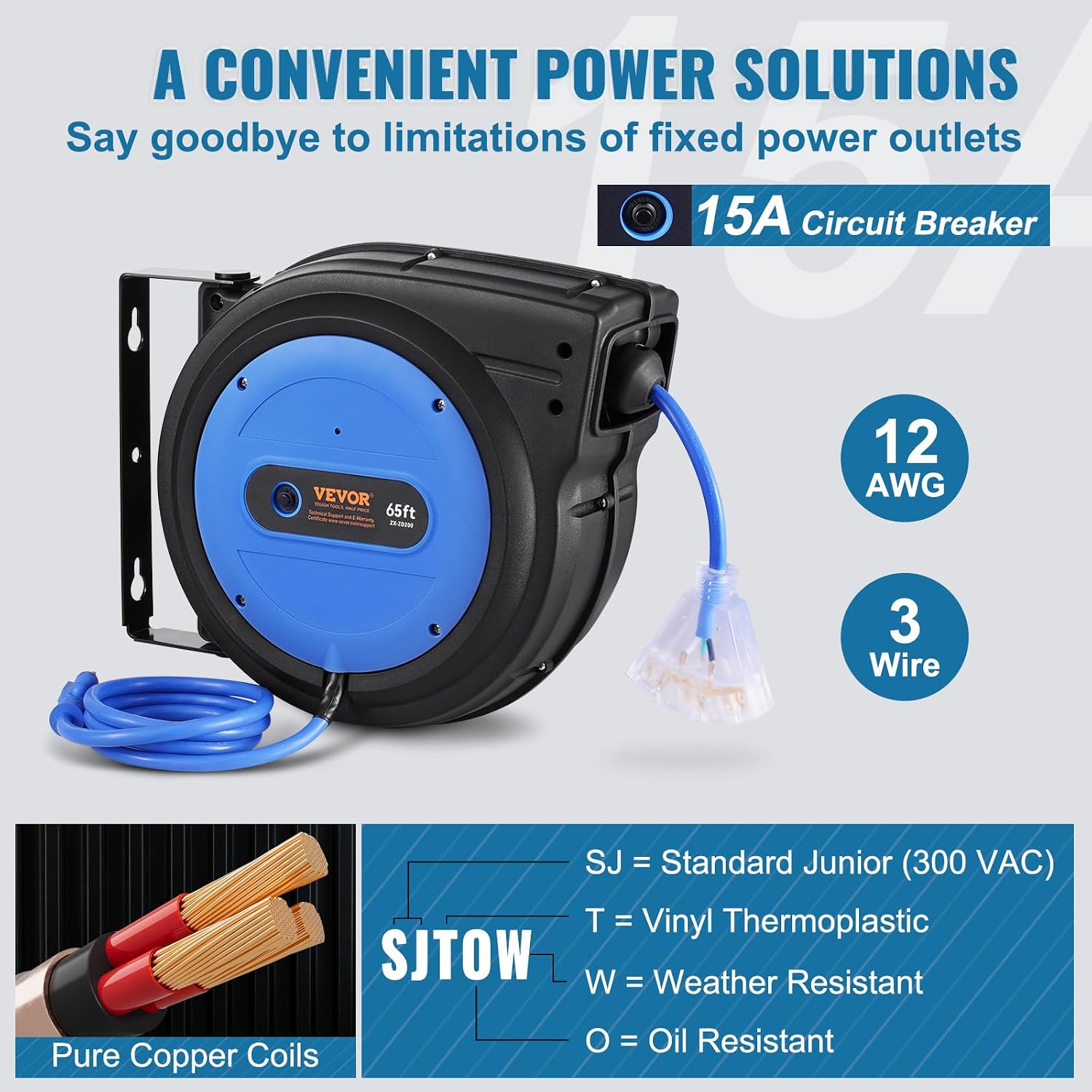 Detalle 2 de VEVOR Retractable Extension Cord Reel 65 FT 🔌