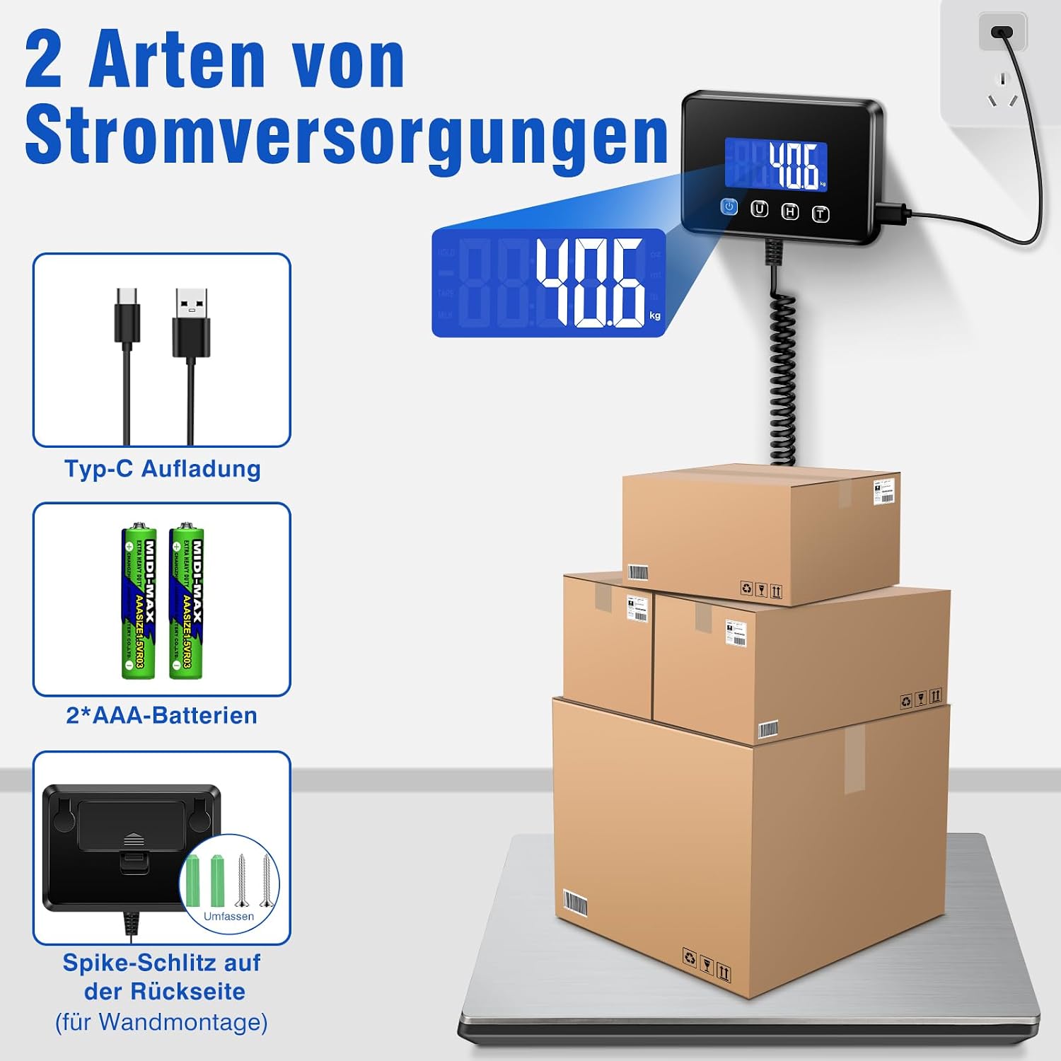 Detalle 2 de RAOYAN Paketwaage 300 kg mit 20 g Genauigkeit