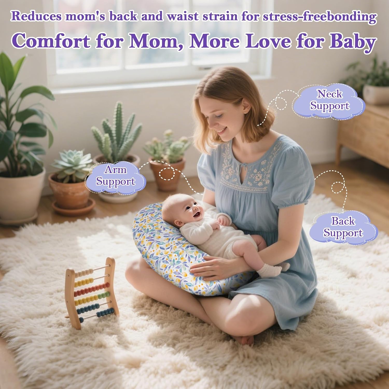 Detalle de LLCJYYCY C-Shape Nursing Pillow with Breathable Fill and Washable Cotton Cover