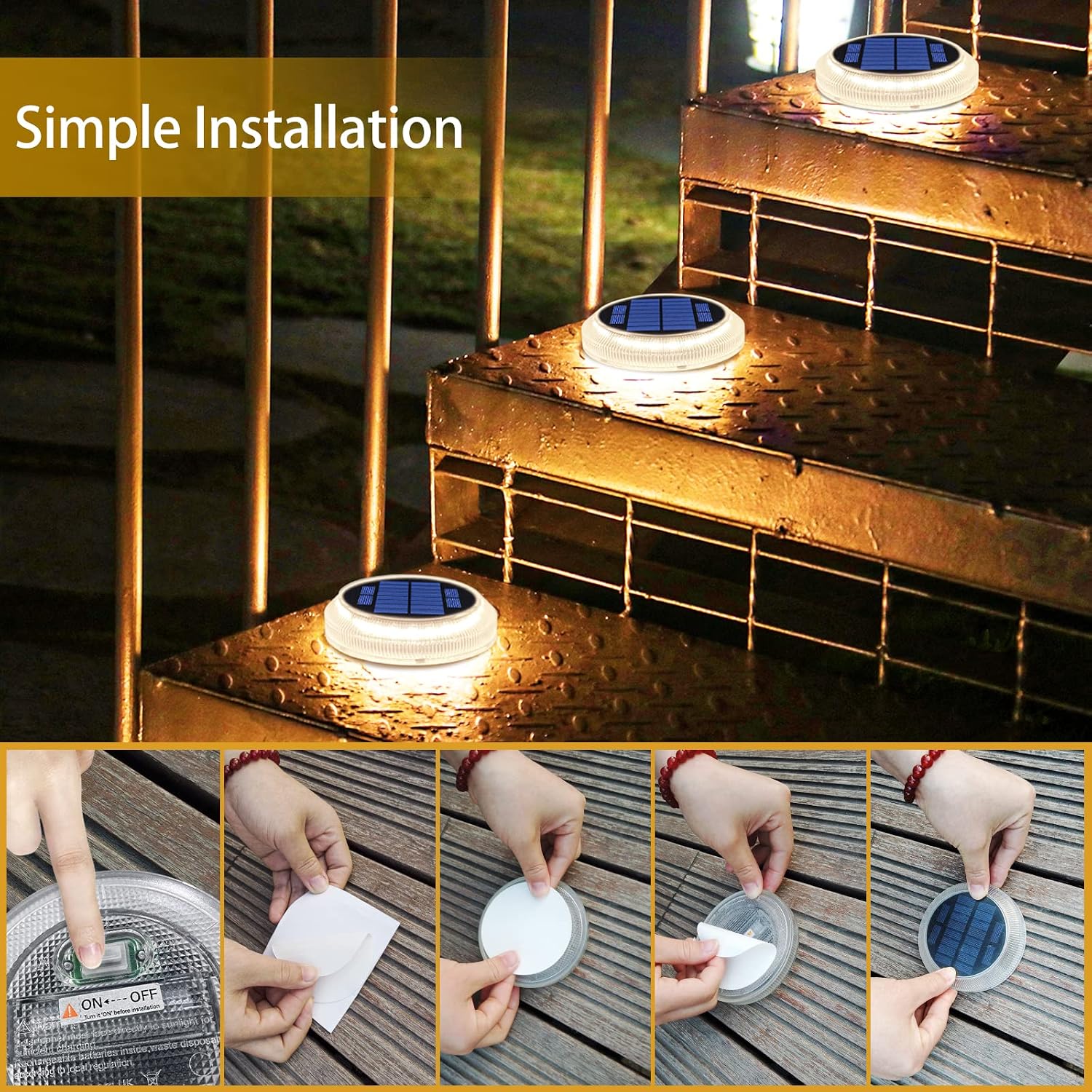 Thumbnail 6 de YiLaie Solar Decking Lights (Solar Step Ground Lights) – 4 Pack, IP68 Waterproof, Warm White