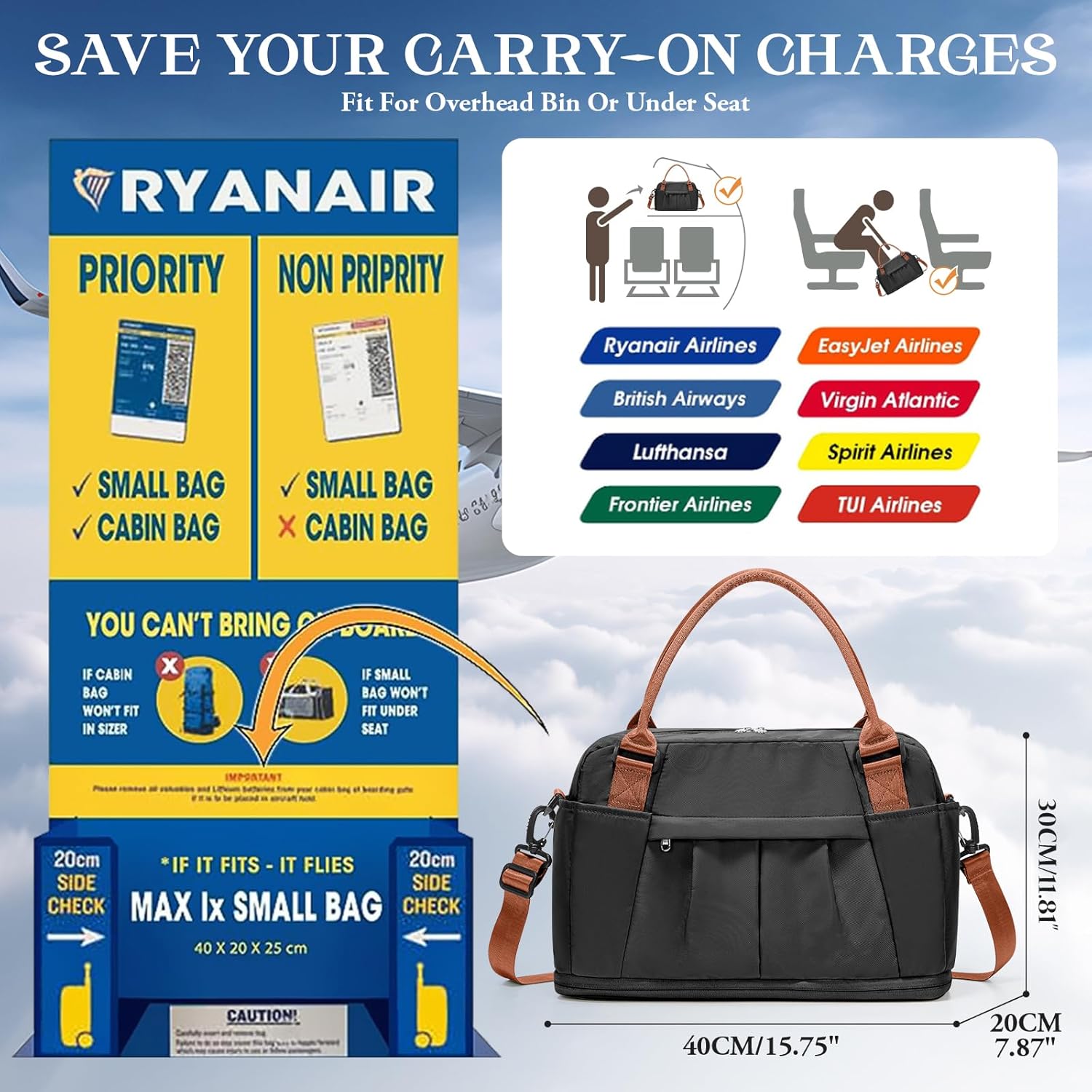 Detalle 2 de HPLQQ Ryanair Underseat Cabin Bag 40x30x20